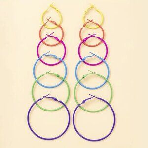6pr Multi Color Hoop Earrings Bold Dangle Small Large Diva Stylish Y2K Retro